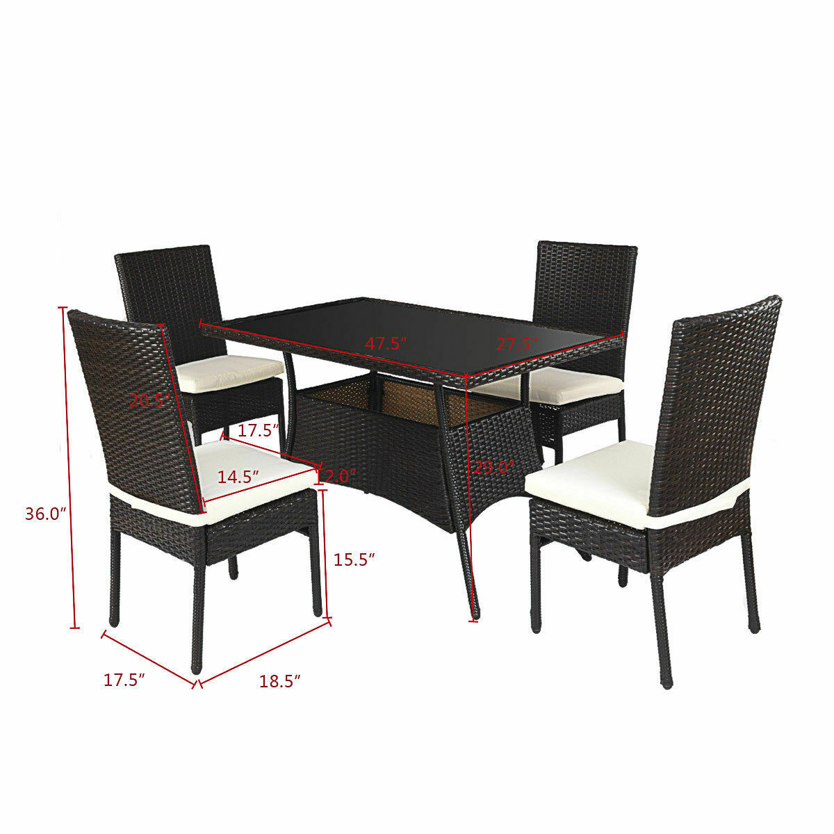 Costway 5 Piece Outdoor Patio Furniture Rattan Dining Table Costway 5 Piece Outdoor Patio Furniture Rattan Dining Table Cushioned Chairs Set