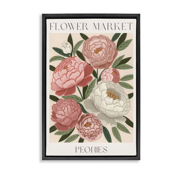 Stupell Industries Modern Flower Market Peonies Black Floating Frame Canvas Art, 17 x 25, by Courtney Haley
