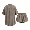 thumbnail image 4 of Linen Lounge Short Sets for Women Summer Two Piece Shorts and Short Sleeve Top Matching Sets Casual Beach Outfits Khaki XL, 4 of 7