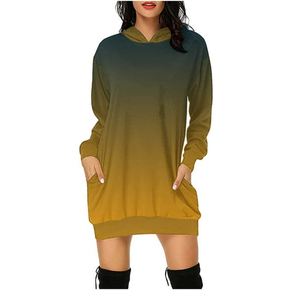Viikei Womens Christmas Women's Christmas Retro Casual Print Long Sleeve Hooded Dress Hooded Sweater Loose Top
