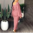 thumbnail image 4 of Gibobby Vestido de noche mujer Vestido sexy de manga larga con cuello en U y cadera abierta de color sólido de otoño e invierno para mujer(Rosa,CH), 4 of 5