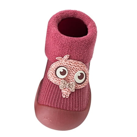 

LYCAQL Baby Shoes Solid Girls Stocking Warm Baby Boys Soft Toddler Rubber Knit Slipper Kids Sole Shoes Baby Boys Shoes Size 4 Big Kid (Red 18-19)