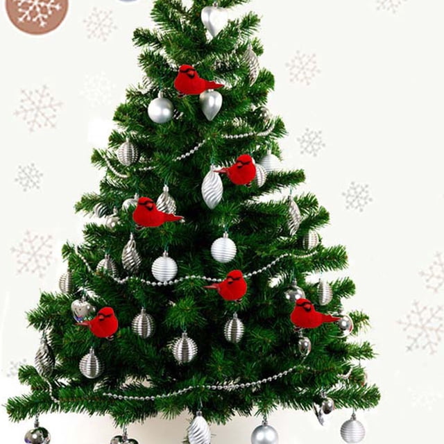 unbranded 10Ud Pájaros Simulación En Plumas Rojas Para Decorar Árbol Y Espacios Navideños