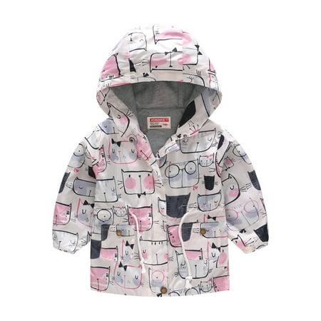 

DENGDENG Child Children Kids Cartoon Printed Hooded Jacket Long Sleeve Pockets Coat Winter Zip Up Clothes 3Y-6Y