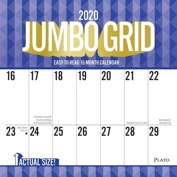 Jumbo Grid Large Print 2020 12 x 12 Inch Monthly Square Wall Calendar