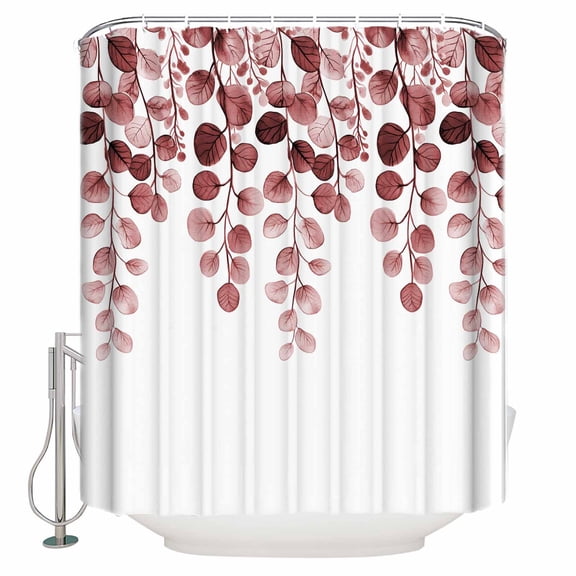 60x72 Inch Shower Curtains for Bathroom Red Eucalyptus Leaves Fabric Bath Curtain Decor Watercolor Floral Leaf Plants Waterproof Restroom Curtains Shower Set Accessories with 12 Hooks 60 Inch