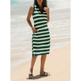 thumbnail image 2 of Sleeveless Women's Striped Summer Dress Casual Polo V Neck Slit Loose Fit T Shirt Midi Dresses, 2 of 7