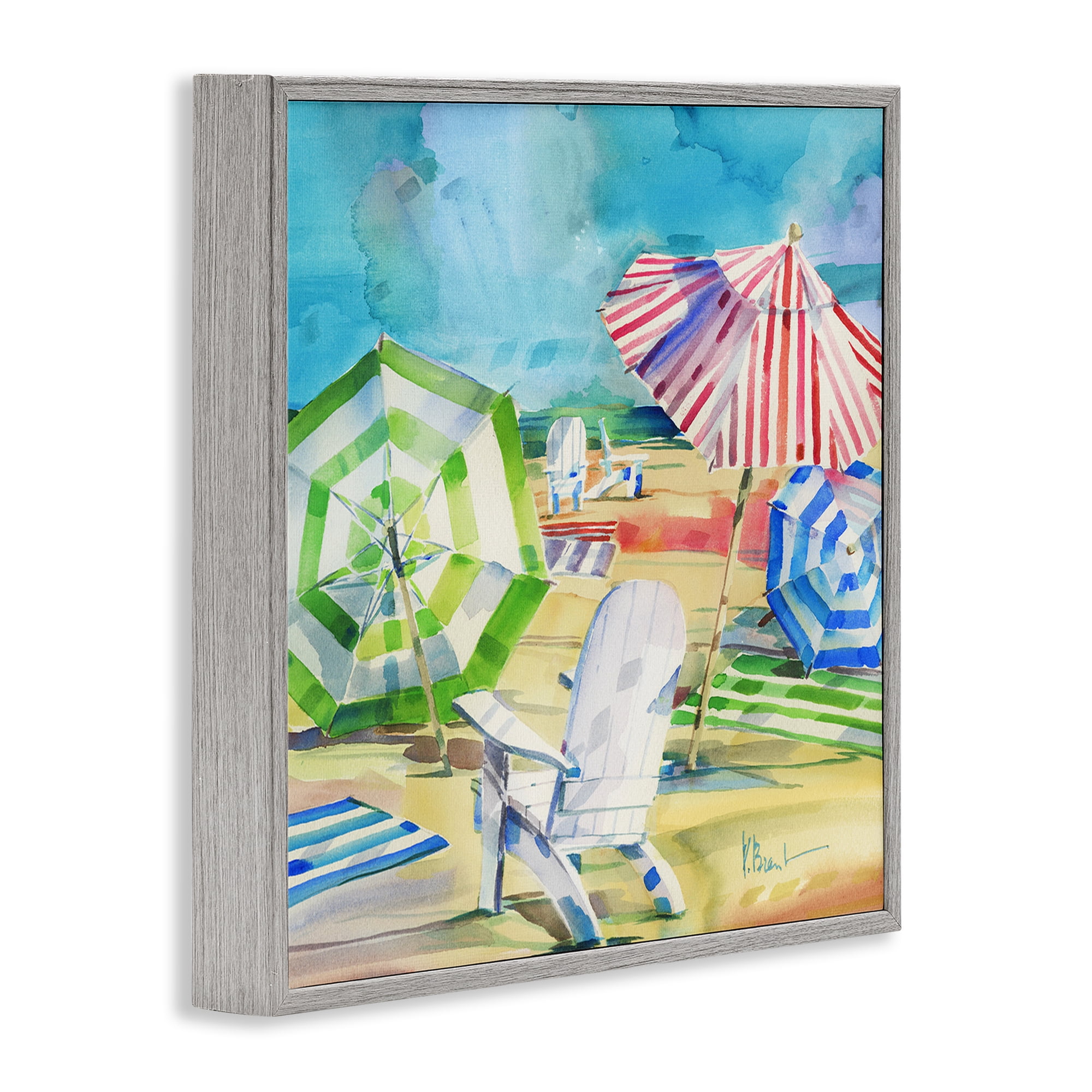 Stupell Industries Ventura Beach Umbrellas Gray Framed Giclee Art, design by Paul Brent