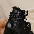 thumbnail image 4 of Fesfesfes Kids Girls Lolita Boots Lace Bow Decor Pearl Pendant Block Heel Side Zipper PU Leather Princess Shoes for Party Daily Wear, 4 of 8