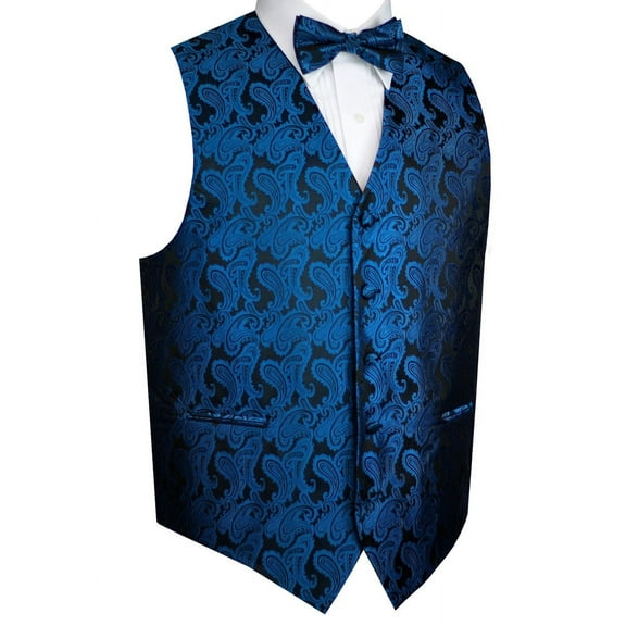 "BEST TUXEDO" Men's Formal, Wedding, Prom, Homecoming, Tuxedo Vest, Bow-tie - Royal Blue Paisley