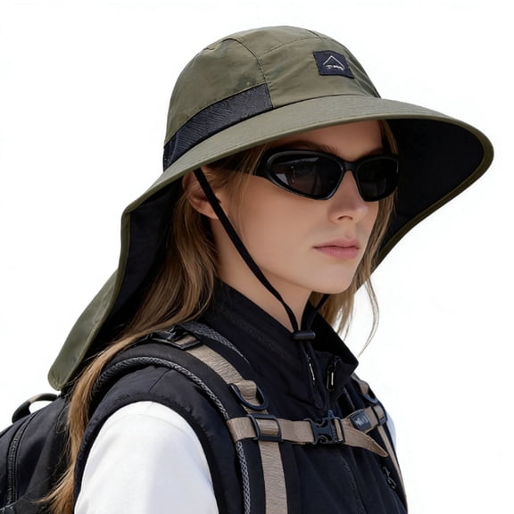 zrova UPF 50 Outdoor Sun Hat for Men Women, Wide Brim Mesh Safari Cap with Neck Flap, UV Protection Fishing Beach Garden Sun Hat