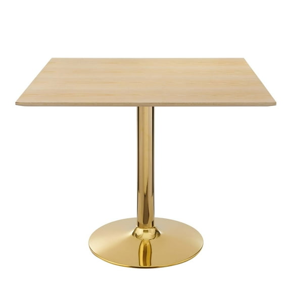 35 inch Dining Table, Square, Natural Gold, Wood, Metal Steel, Modern Contemporary, Mid Century Kitchen Room Cafe Bistro Restaurant Hospitality