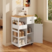 Asofer Kitchen Island Cart on Wheels, Small Coffee Cart with Storage and Drawer, White