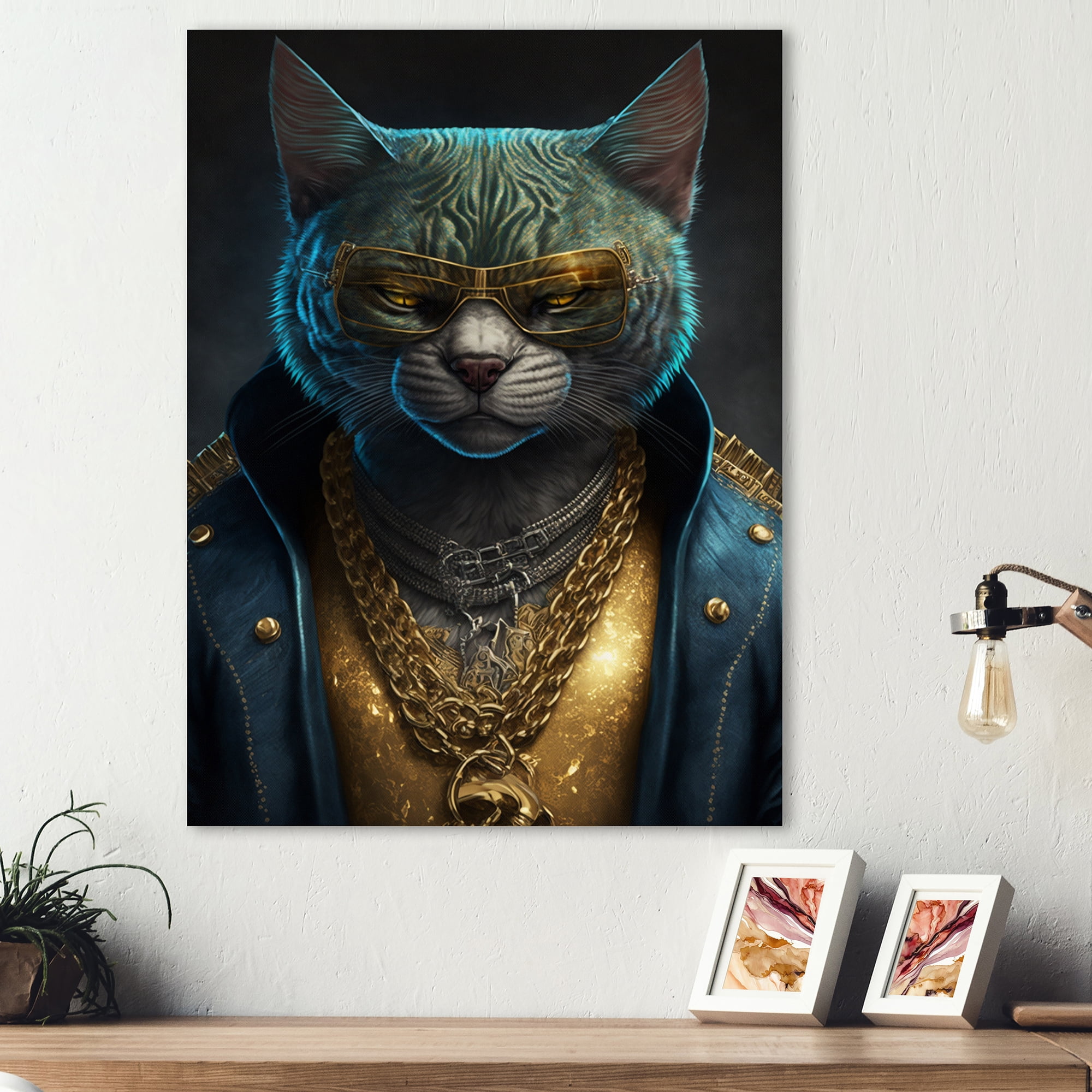 Designart Cat Gangster In NYC II Canvas Wall Art