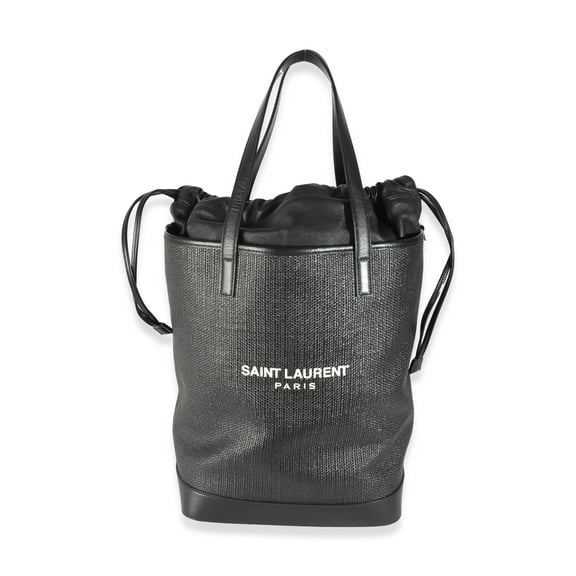 Pre-Owned Saint Laurent Black Linen Canvas Teddy Shopping Bag