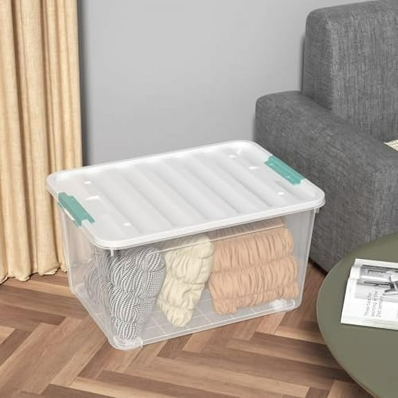 85 Qt Large Clear Plastic Storage Bin, Multipurpose Storage Container with Lid and Wheels, 4 Packs