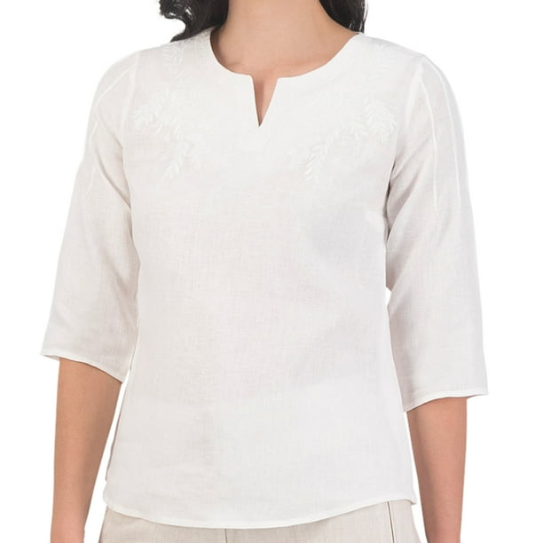 Blusa Manga Larga 100% Lino Color Blanco Mediana Abito Jiguani