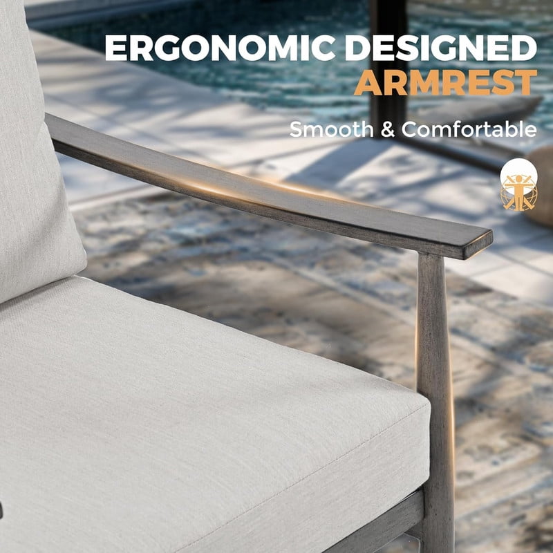 5 Piece Aluminum Patio Furniture Set, Outdoor Sectional Sofa with Coffee Table, Garden Conversation Set with Loveseat and 3-Seat Sofa