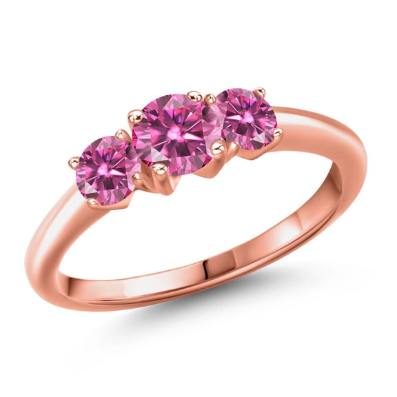 Gem Stone King 18K Rose Gold Plated Silver Pink Moissanite Engagement Ring for Women | 0.96 Cttw | Round 5MM | Gemstone Birthstone | Size 6
