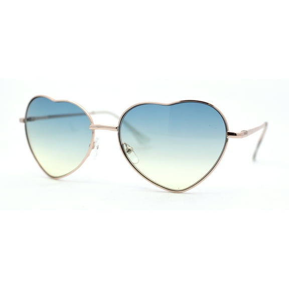 Iconic Valentine Heart Shape Metal Rim Peacenik Love Sunglasses Gold Blue Yellow
