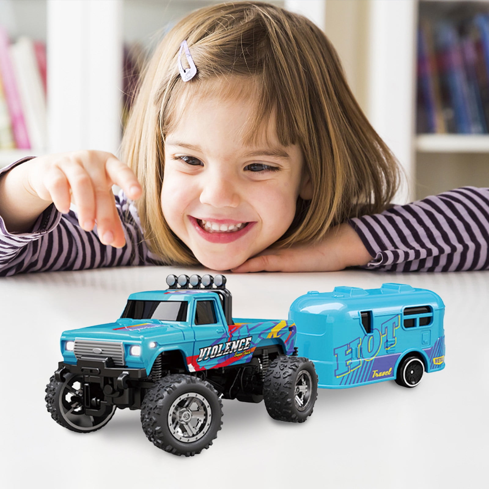 Mini Monster Truck, Mini Monster Truck 1:64 Scale Alloy, 2.4 Ghz Rc Semi Truck with Trailer, Monster Truck Remote Control Car with Lights