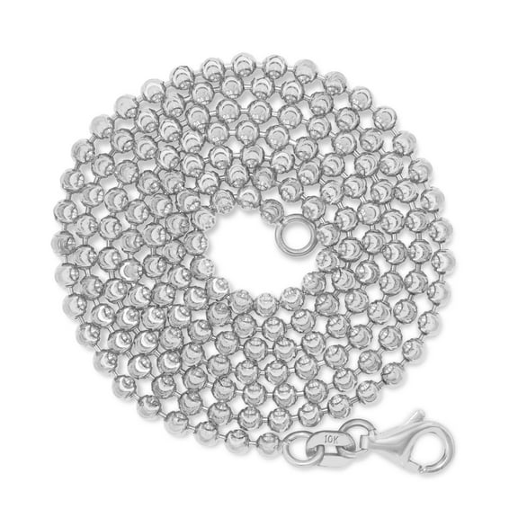 Nuragold 10k Real White Gold Solid Ball 2.5mm Moon Diamond Cut Bead Dog Tag Necklace (16"-30") Italian Jewelry for Men & Women