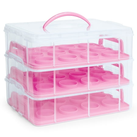 Best Choice Products 3-Tier BPA-Free Detachable Cupcake Carrier Container for 36 Cupcakes w/ Locks, Handle,