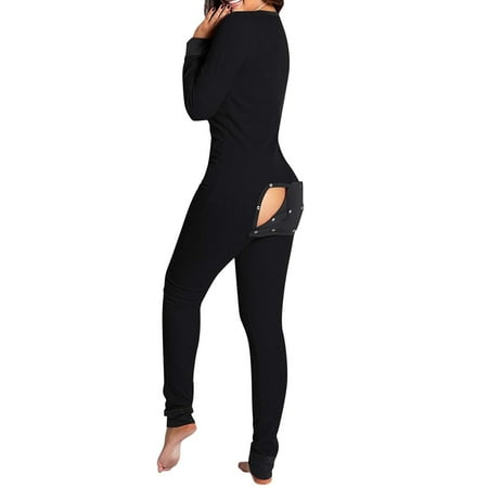 

Womens Button-down Front Functional Buttoned Flap Adults Pajamas One Piece Sleepwear Jumpsuit Thermal Underwear Set