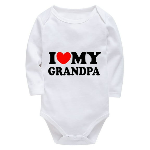 I Love My Grandpa Newborn Unisex Onesie Long Sleeve Take Home Outfit for Baby Boy White Baby Boy Onesie