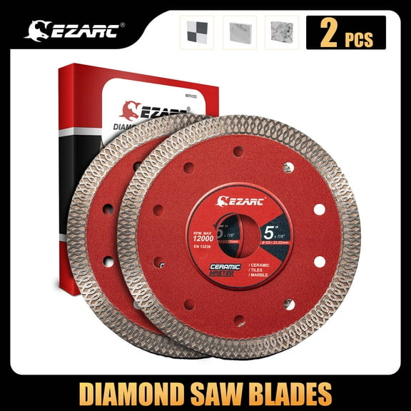 2-Pack EZARC 5 inch Diamond Blade, 5" Tile Blade for Smooth Cutting Porcelain Ceramic Granite Marble Tile