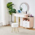 thumbnail image 3 of Home Round Velvet Storage Ottoman & Tray Top Coffee Table,White Foot Rest Stool, 3 of 7