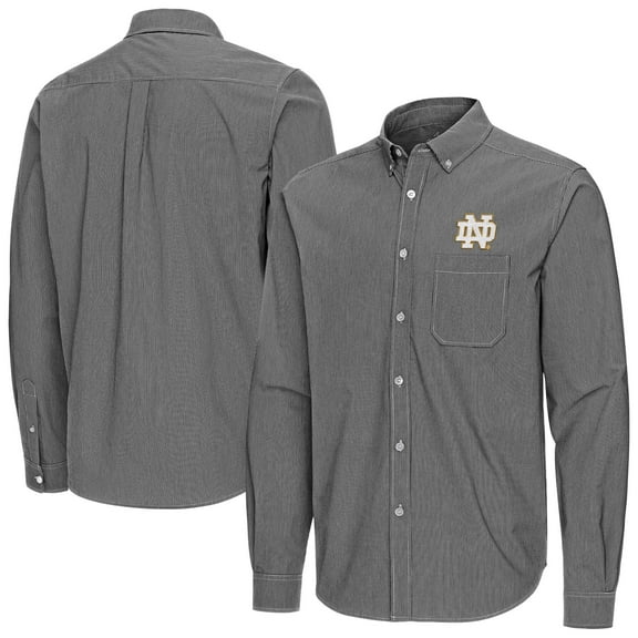 Men's Antigua Black Notre Dame Fighting Irish Porter Woven Tri-Blend Long Sleeve Button-Down Shirt