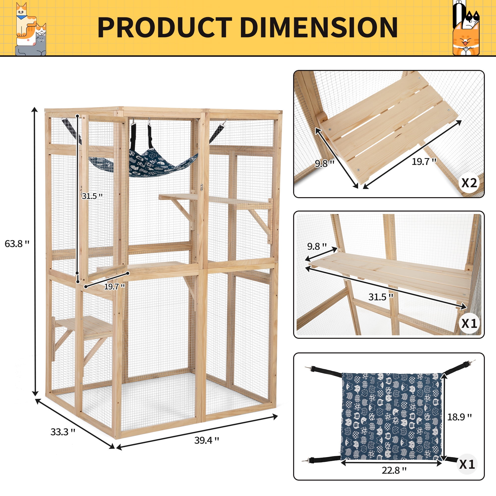 COZIWOW Catio Outdoor Cat Enclosure Window Access, Wooden Cat House Cage Indoor