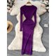 thumbnail image 3 of SINGREINY-maxivestido de punto para mujer, vestido largo de invierno con cuello redondo, manga larga, ajustado, liso, Harajuku, moda para mujer, suéter tipo lápiz, vestidos largos, 3 of 4