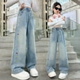 thumbnail image 2 of Teen Girls' Jeans Cute Jeans Girls Straight Leg Wide Leg Denim Jeans High Waisted Girls Jeans Baggy with Pocket Girls Size 11-12 Years Clothes, 2 of 9