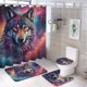 thumbnail image 1 of Lobo galáctico-theme 4-Piece Shower Curtain Set with Rugs, Waterproof Bathroom Decor Set Includes Bath Mat, U-Shaped Rug, Toilet Lid Cover and Curtain with Hooks, 1 of 6