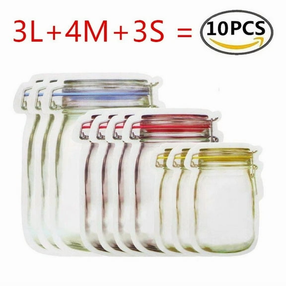 10Pcs/Set Reusable Mason Jar Bottles Zipper Snack Bags Seal Food Saver Storage