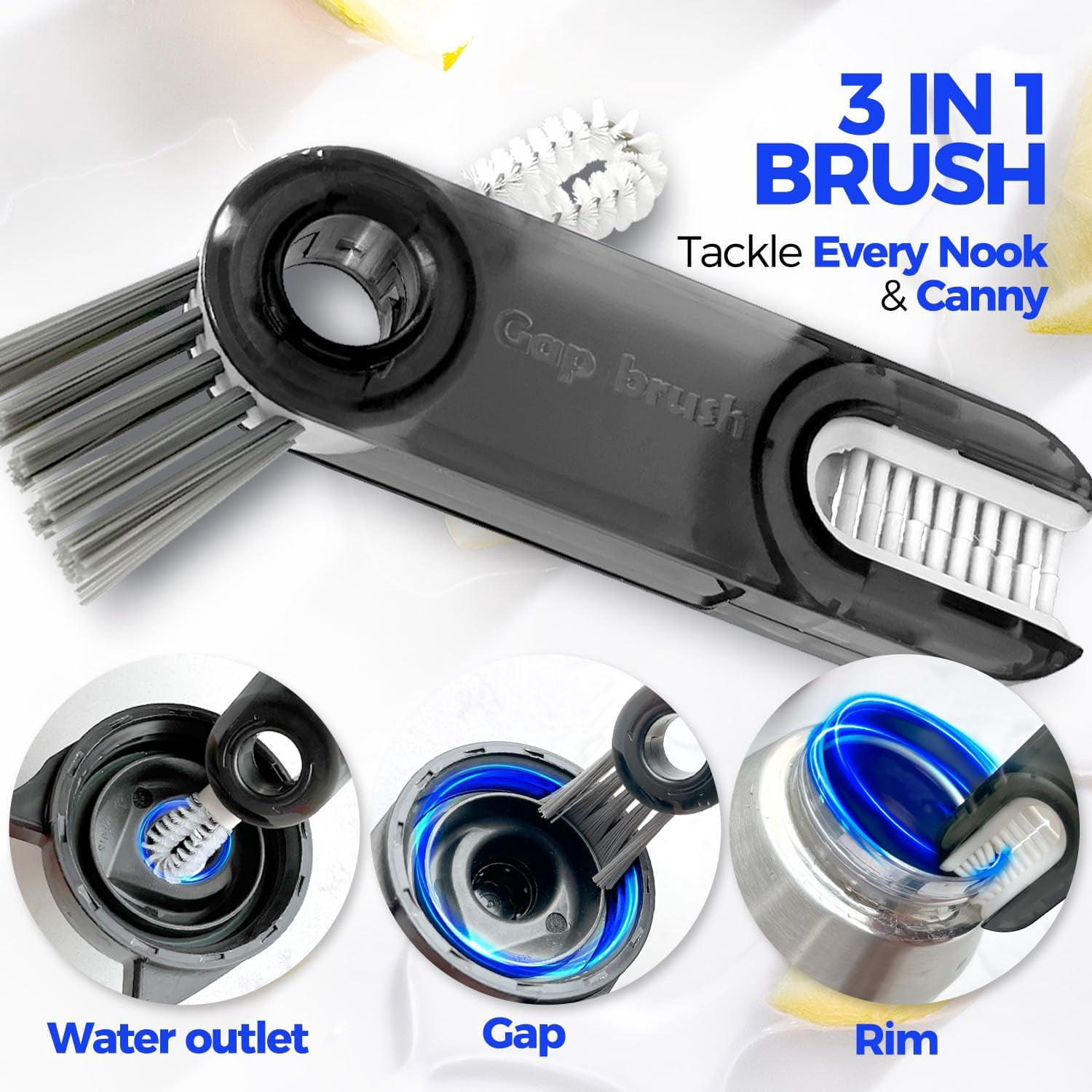 6 Pack Bottle Brush Set, 14" Long Handle Stainless Steel Bottle Cleaner Brush, 3 Straw Brushes, 3-in-1 Bottle Cleaning Brush for Water Bottle, Antistatic Lab Brushes, Straws Black