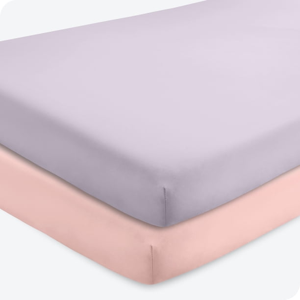 Sábanas ajustables Bare Home Paquete de 2 Colección Premium 1800 Ultra Suaves para Cuna Rosa/Lila