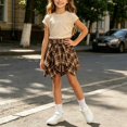 thumbnail image 4 of Amidoa Girls Summer Outfit Sets 2 Piece T-Shirt Short Sleeve Skirt Set Kids Clothing Sets Khaki Size 3T, 4 of 9