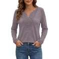 thumbnail image 2 of Womens Long Sleeve Henley Shirts 2026 Spring Going Out Tops Solid Color Casual Summer Tees, 2 of 5