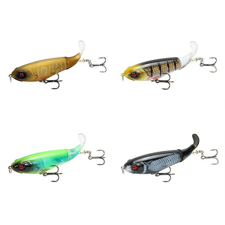 Fishing Lure Whopper Popper Topwater Artificial Hard Bait 3D Eyes Plopper with Soft Rotating Tail Fishing Tackle