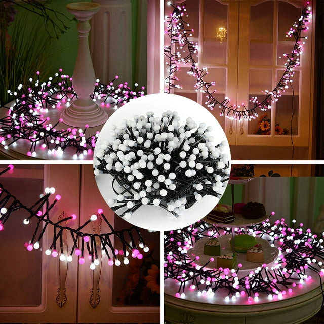 LED Fairy String Lights 3M 9.84FT 400LEDs, 8 Lighting Modes Christmas Globe Lights Outdoor Indoor Decorating Xmas LED Lighting for Home Party Holiday (Pink + White)