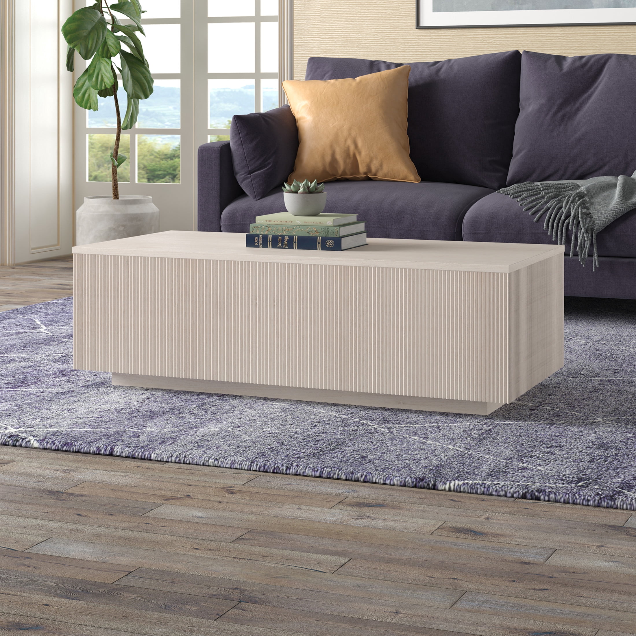 Evelyn&Zoe Modern/Contemporary 48" Wide Alder White Coffee Table