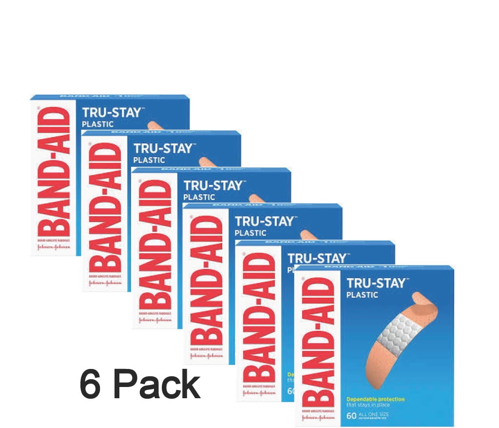 Band-Aid Brand Tru-Stay Plastic Strips Adhesive Bandages, All One Size, 60 ct (Pack of 6)