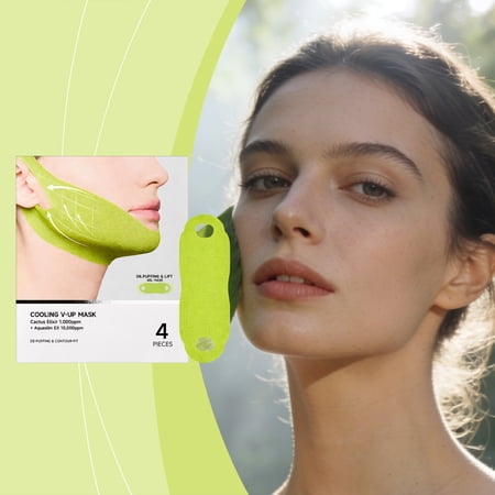 Cooling V-Up Gel Mask – De-Puffing Contour-Fit Face Patches, Hydrating & Soothing Skin Care, 4 Pieces