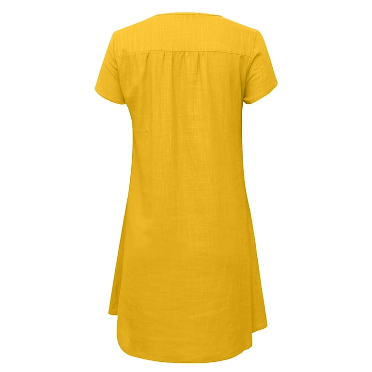 Mustard Yellow Casual Dresses for Women Fall Summer Short Sleeve Vneck Faux  Gauze Linen Midi Knee Length Loose Fit Basic Dresses Women 2025 Clothing  Trendy Country Concert Y2K S - Walmart.com