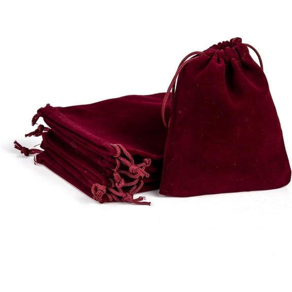 10Pcs Velvet Drawstring Bags Dark Red Handmade Jewellery Bags 4.72x3.94 Inch Jewelry Pouches Gift Wrapping Bags Wedding Party Favors Velvet Pouches Candy Bags for Christmas Gift Necklace Earring