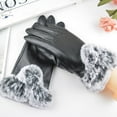 thumbnail image 2 of Gustave Women Leather Touch Screen Gloves Thermal Lining Faux Fur Cuffs Motorcycle Driving Winter Warm Gloves Full Finger Mitten "Black", 2 of 9