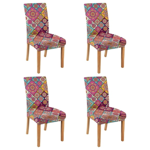 Chair Covers for Dining Room 4 Pack, Stretch Ethnic Tribal Dining Chair Covers, Washable Kitchen Slipcovers, Removable Seat Protector for Home or Gathering